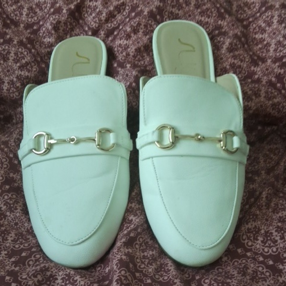 Sugar White Mules with Gold Accents